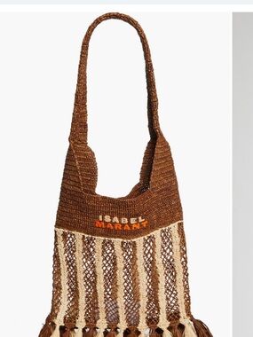 Isabel Marant Brown and Cream Woven Fringe Shoulder Bag